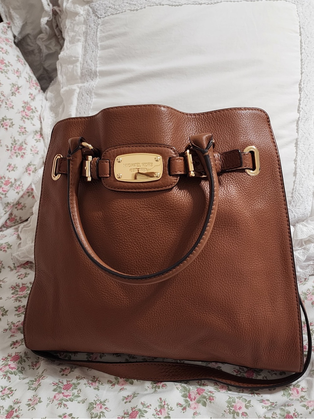 Michael Kors Cognac Leather Satchel with Gold Plate